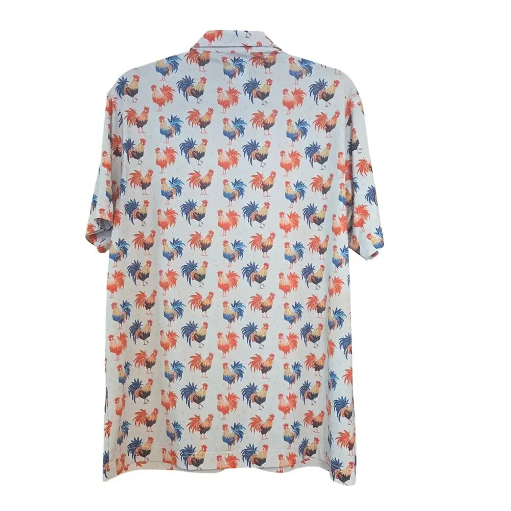Waggle Rooster Print Golf Polo Shirt Sz L Performance Stretch Vacation - Picture 7 of 8